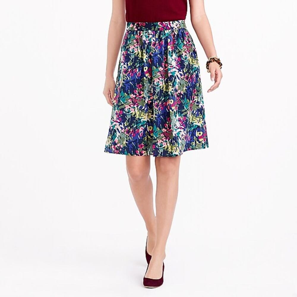 J Crew Floral Skirt A-Line Size 2 Flowy Chiffon Blue Pink Green White Colorful